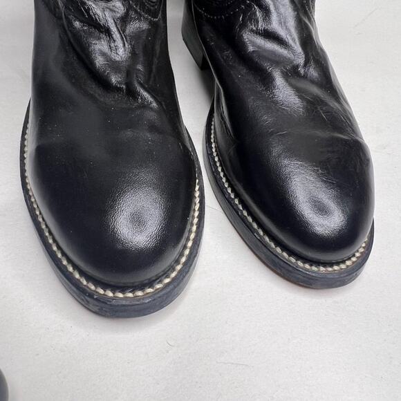 VINTAGE Deadstock Black Leather Roper Boots Western Cowgirl Cowboy Womens 5 - Picture 4 of 10